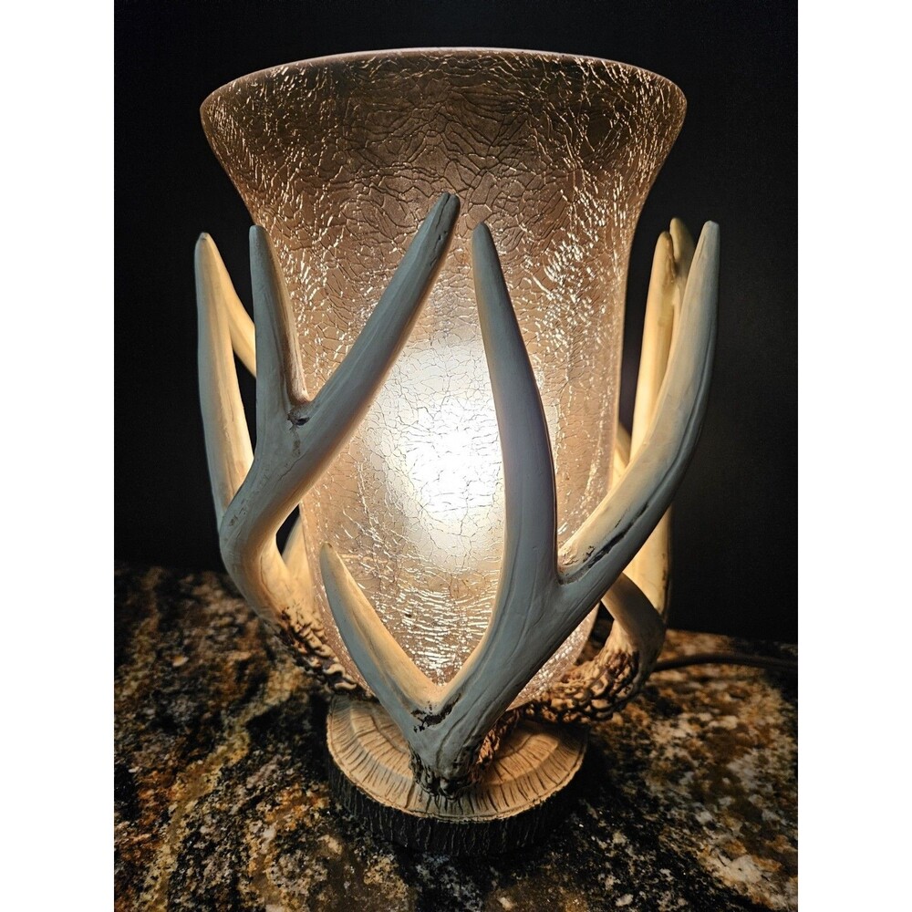 Antler Lamp Deer Horn Vintage Faux Resin Amber Glass Shade Retro Torch Style
